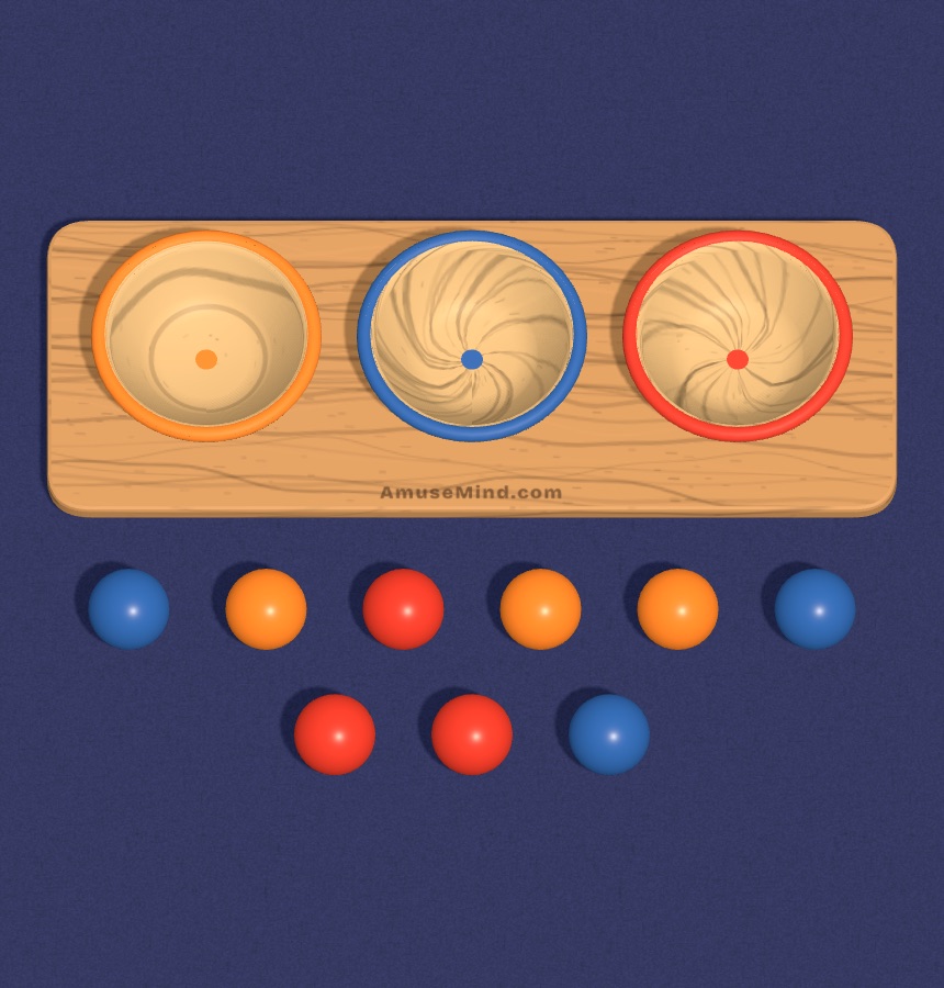 Colour Sort: wooden bowls with coloured rims and painted balls