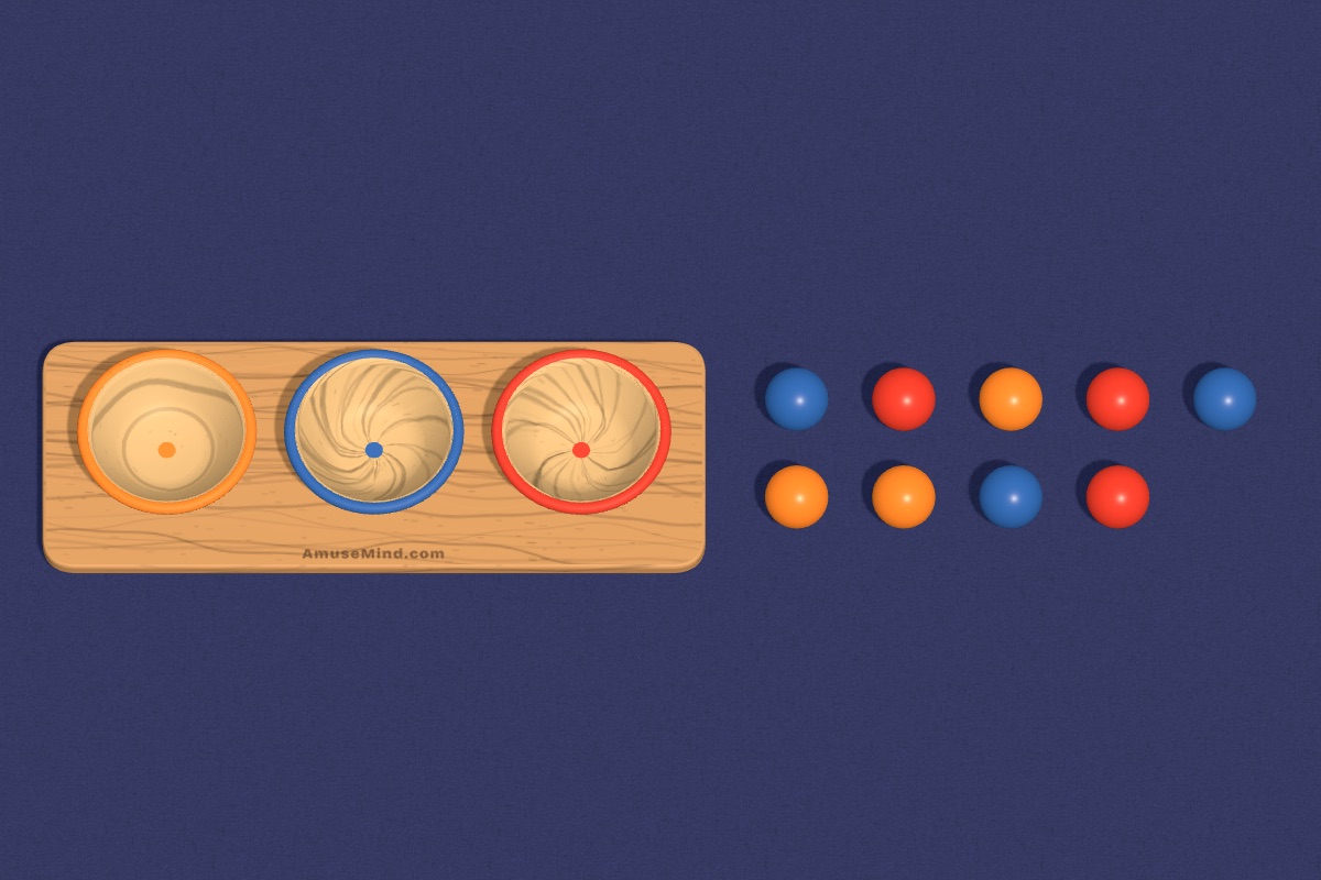 Colour Sort: wooden bowls with coloured rims and painted balls