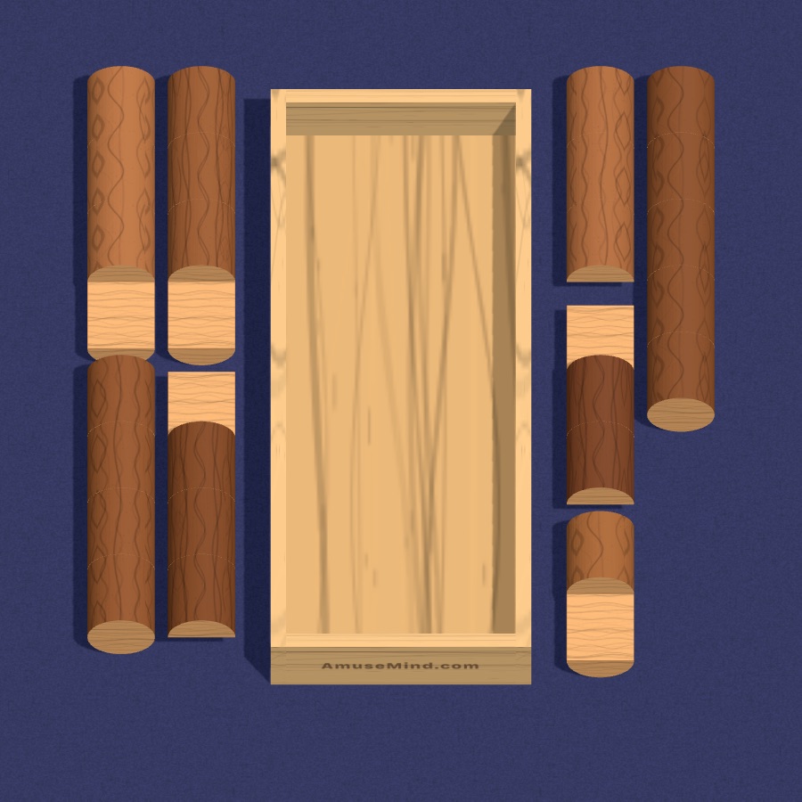 Eight Logs: wooden logs around an empty box on green felt