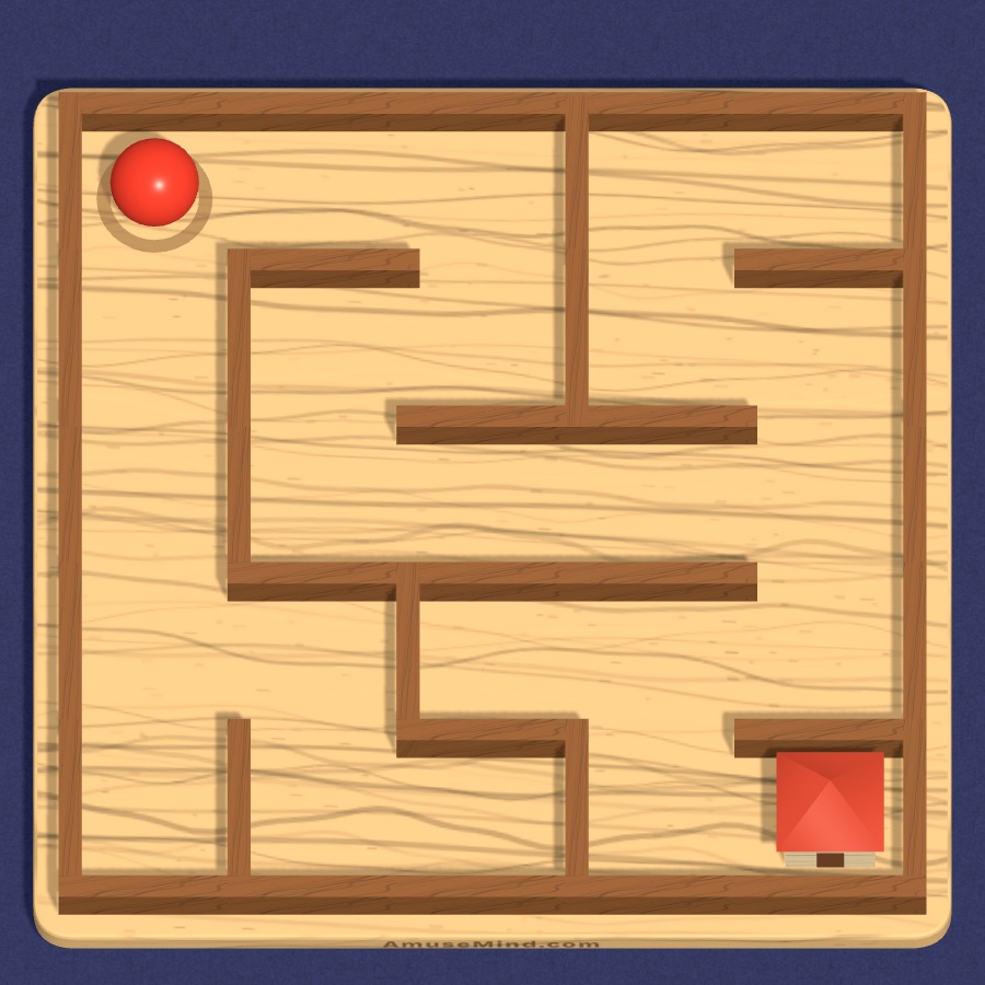 Little Maze: a red bead in a wooden maze and a little house