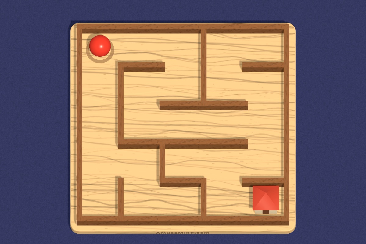 Little Maze: a red bead in a wooden maze and a little house
