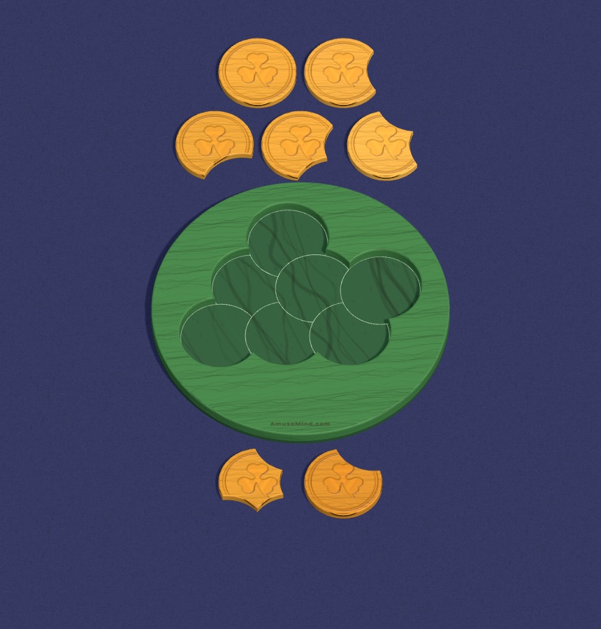 Lucky Coins: bitten clover coins beside a round tray