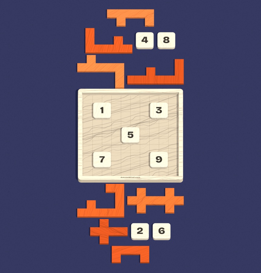 Number Frame: number tiles and orange frame pieces beside a tray