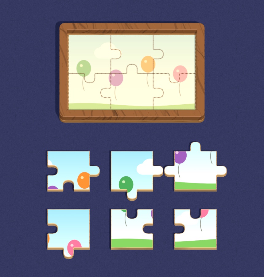 Picture Jigsaw: big painted jigsaw pieces beside a wooden board