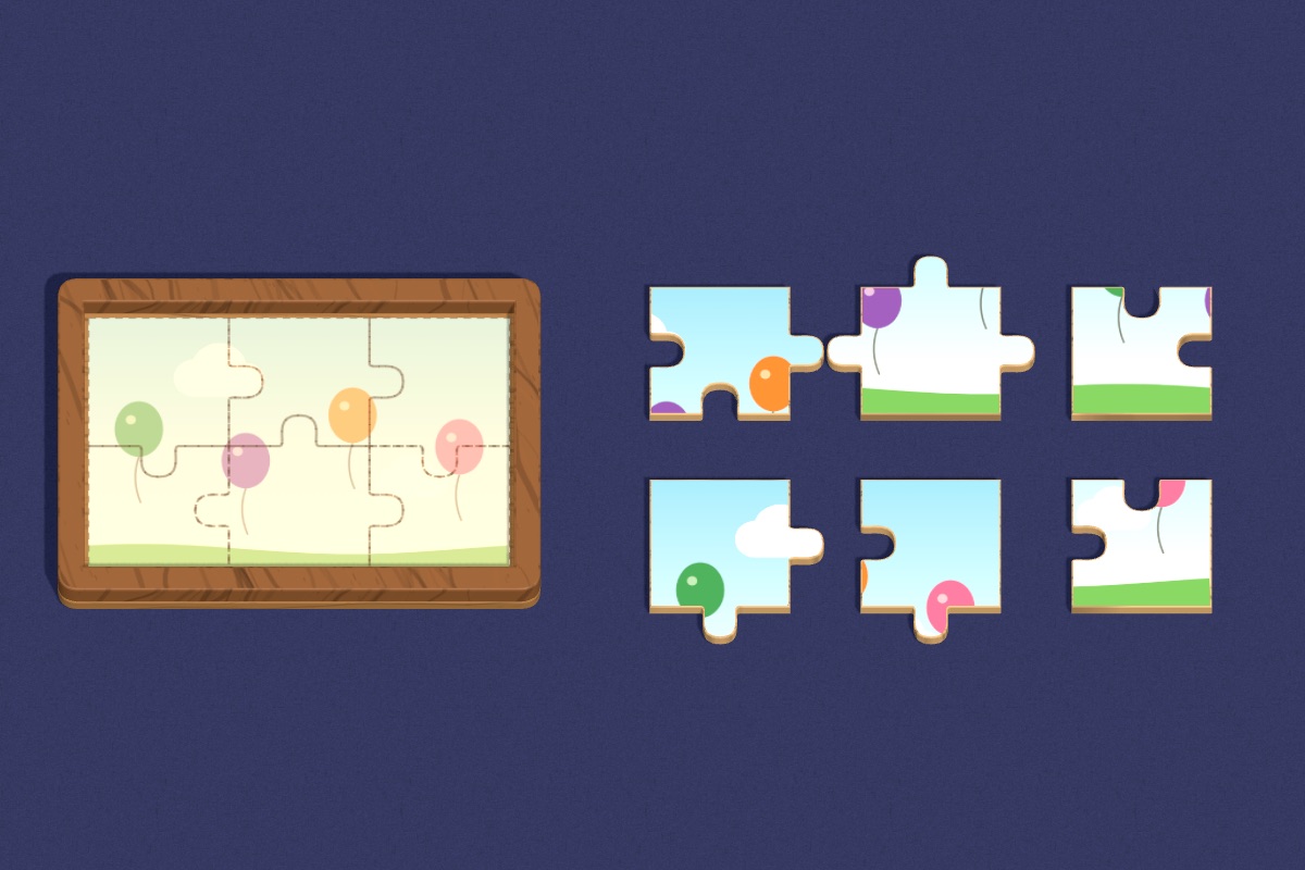 Picture Jigsaw: big painted jigsaw pieces beside a wooden board