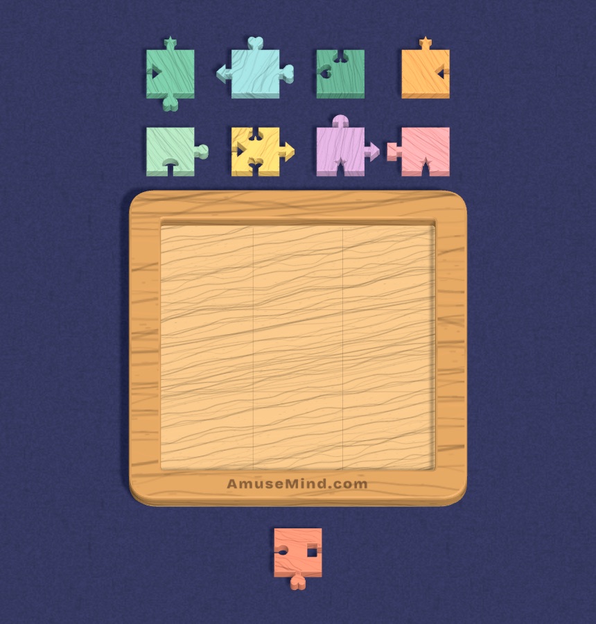 Shape Match: wooden tiles with arrow, heart and key shapes