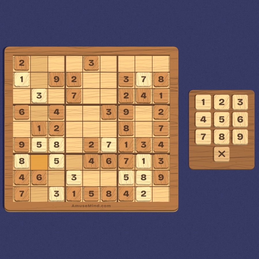 Sudoku: wooden number tiles in a grid