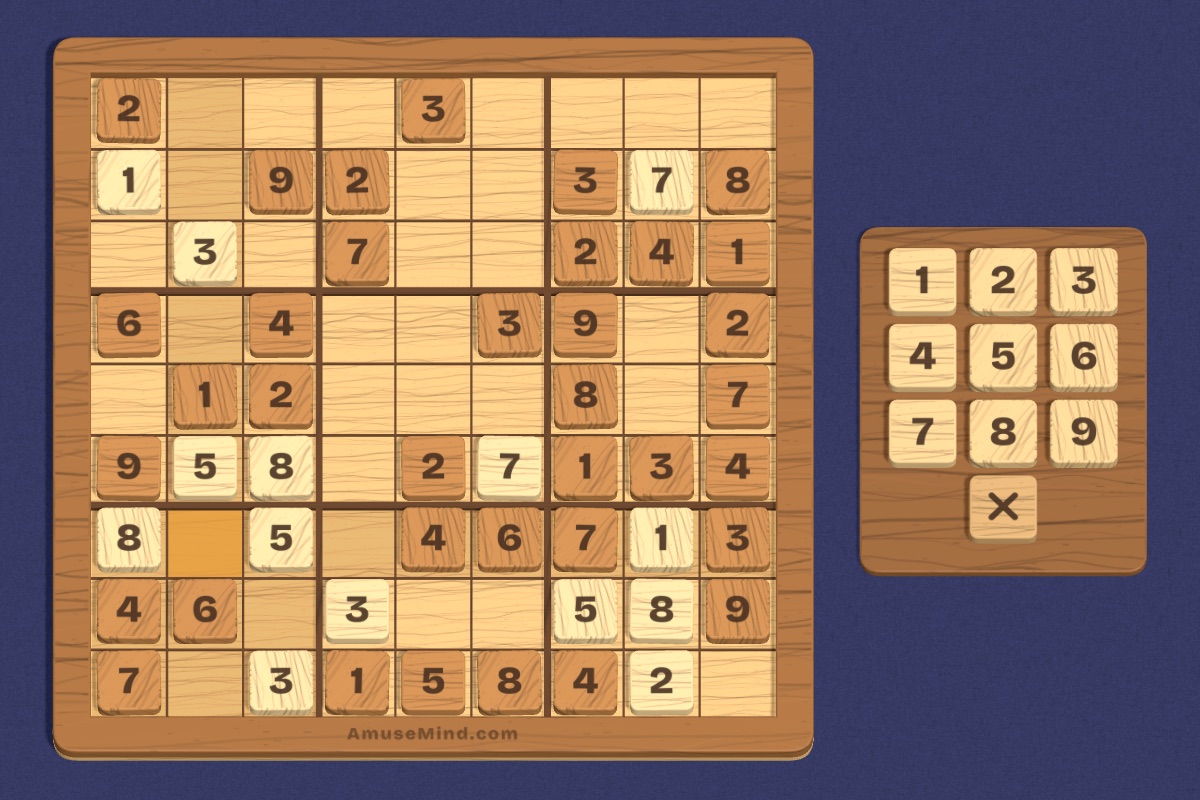 Sudoku: wooden number tiles in a grid