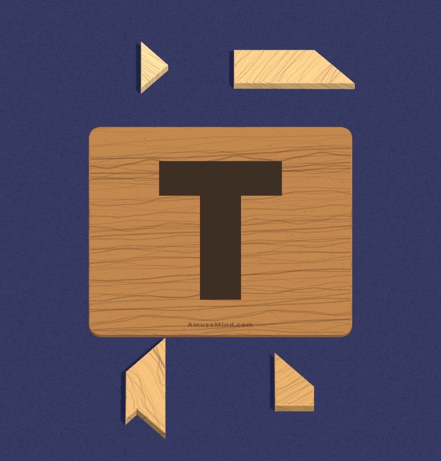 T Puzzle: four wooden pieces beside a T-shaped outline