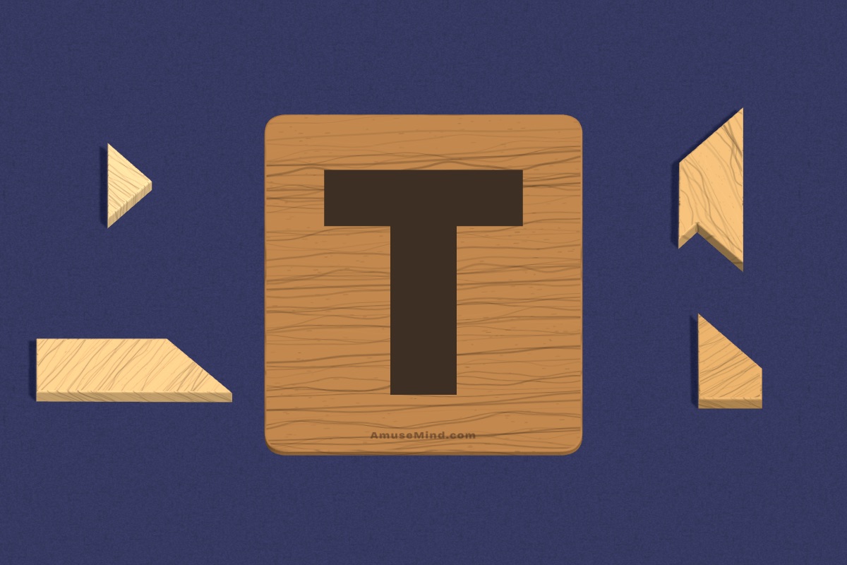 T Puzzle: four wooden pieces beside a T-shaped outline