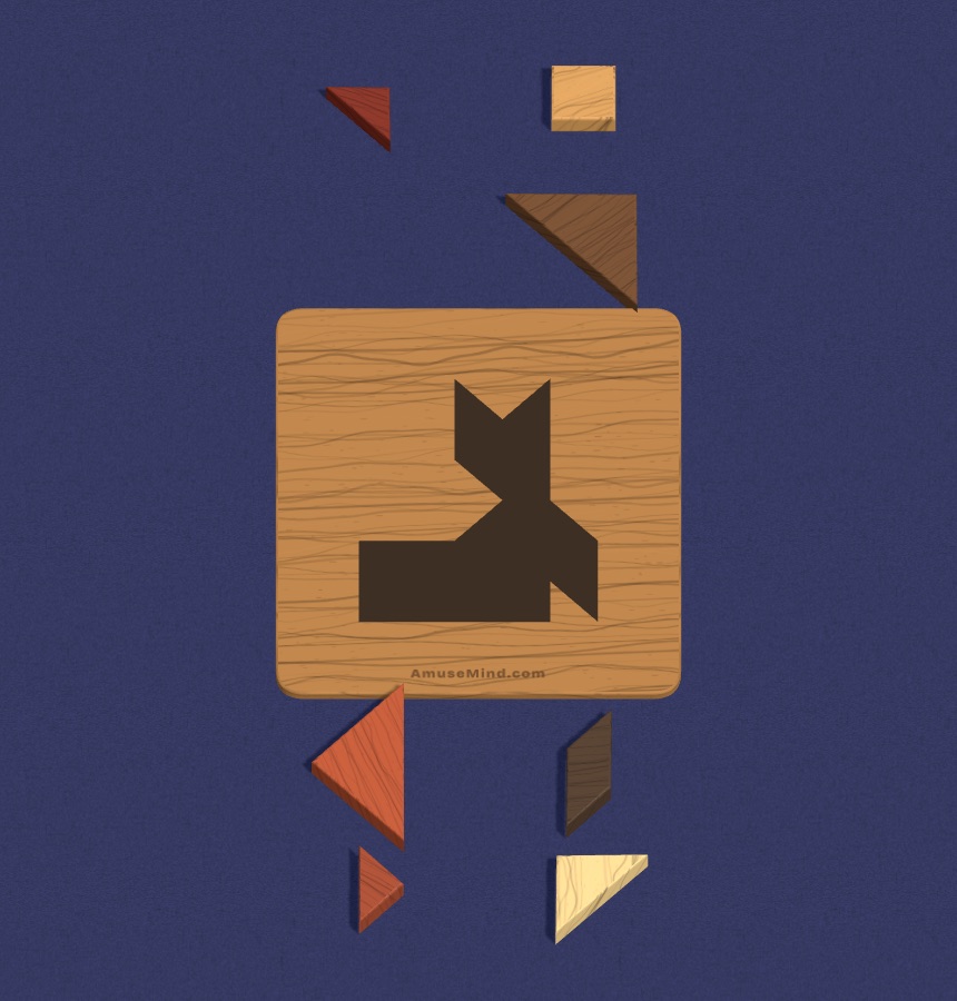 Tangram: seven wooden shapes beside a picture to fill