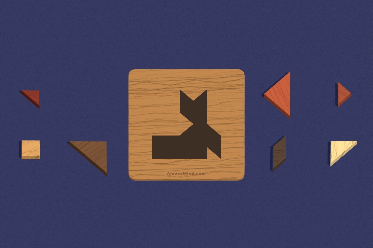 Tangram: seven wooden shapes beside a picture to fill